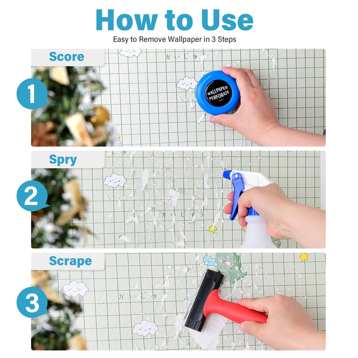 Gomake ergonomic-handle scraper provides comfortable grip during removal.