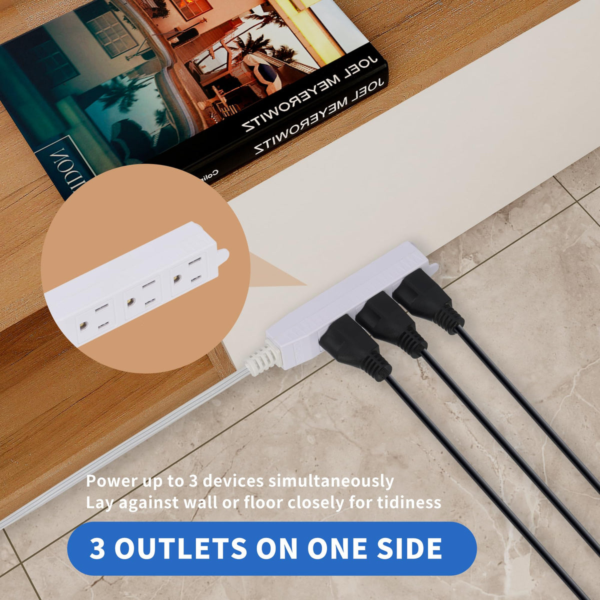 GOMEN space-saving flat plug behind furniture setup