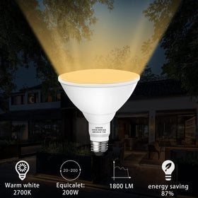 Gonhom Par38 dimmable flood light demonstrates adjustable brightness for outdoor scenes.
