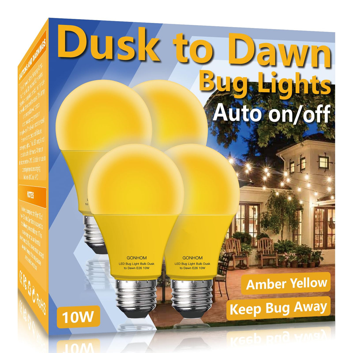 Gonhom Dusk-to-Dawn amber bug light 4-pack creates a calmer outdoor evening ambiance