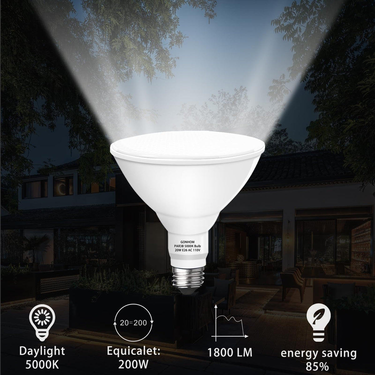 Gonhom Par38 LED flood light dimmable with 1800LM for mood lighting.
