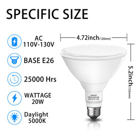 Gonhom Par38 outdoor bulb demonstrates energy savings with high efficiency brightness.