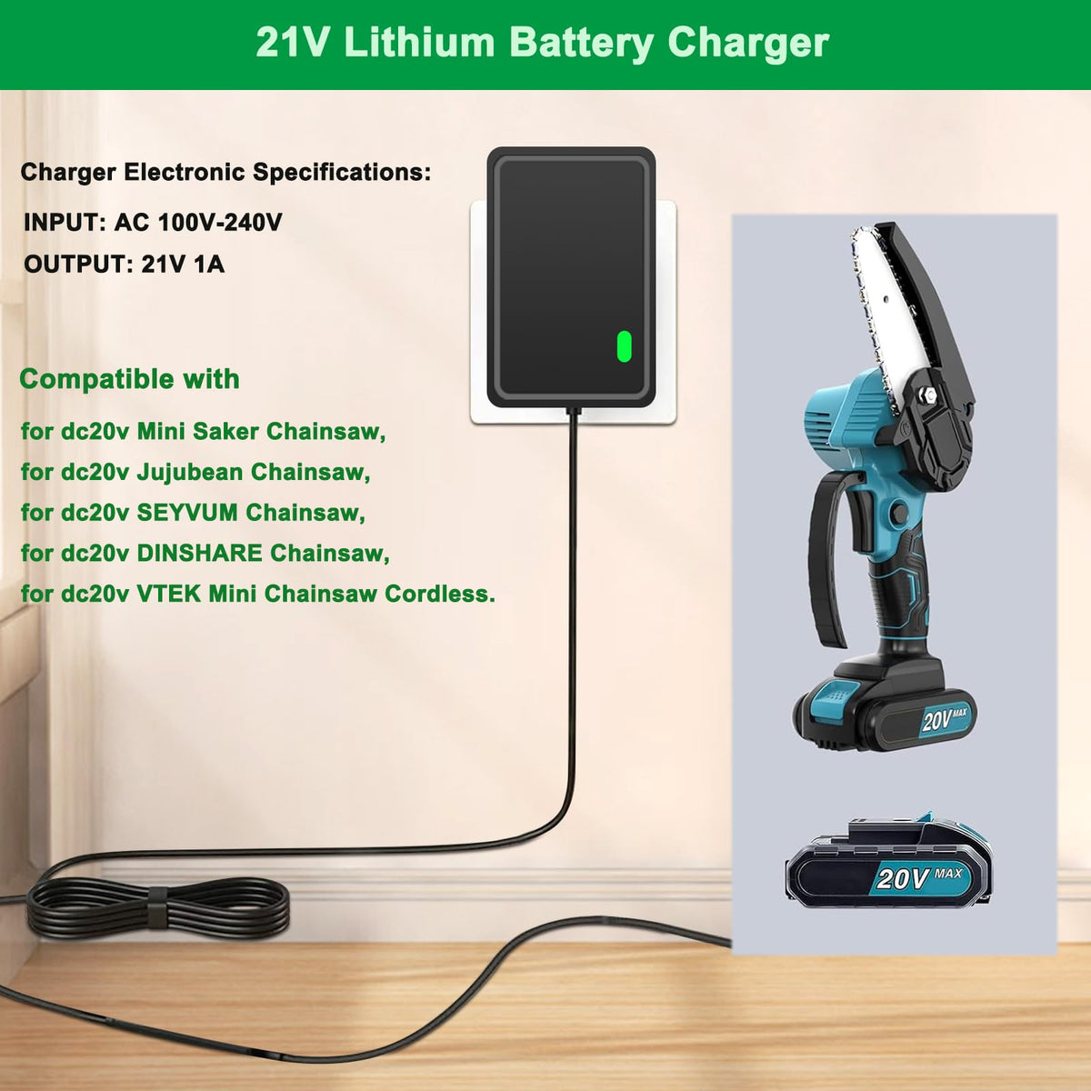 Gonine 21V charger LED indicators show charging progress at a glance.