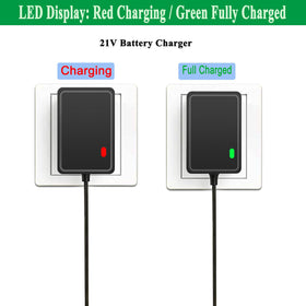 Gonine 21V charger round DC port fits standard connectors.
