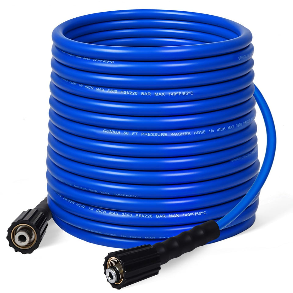 Gonioa 50 ft hose with M22 fittings provides secure connections.