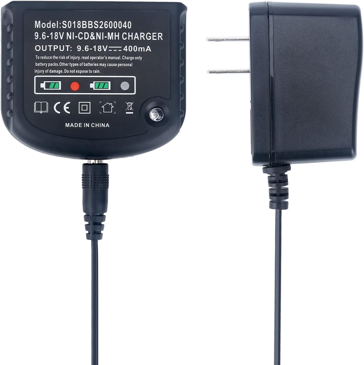 Gonocop charger front view for Black and Decker batteries, compact and reliable for home use.