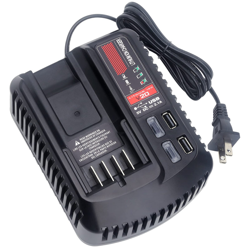 Gonocop CMCB104 V20 charger front view with dual USB ports for quick device charging