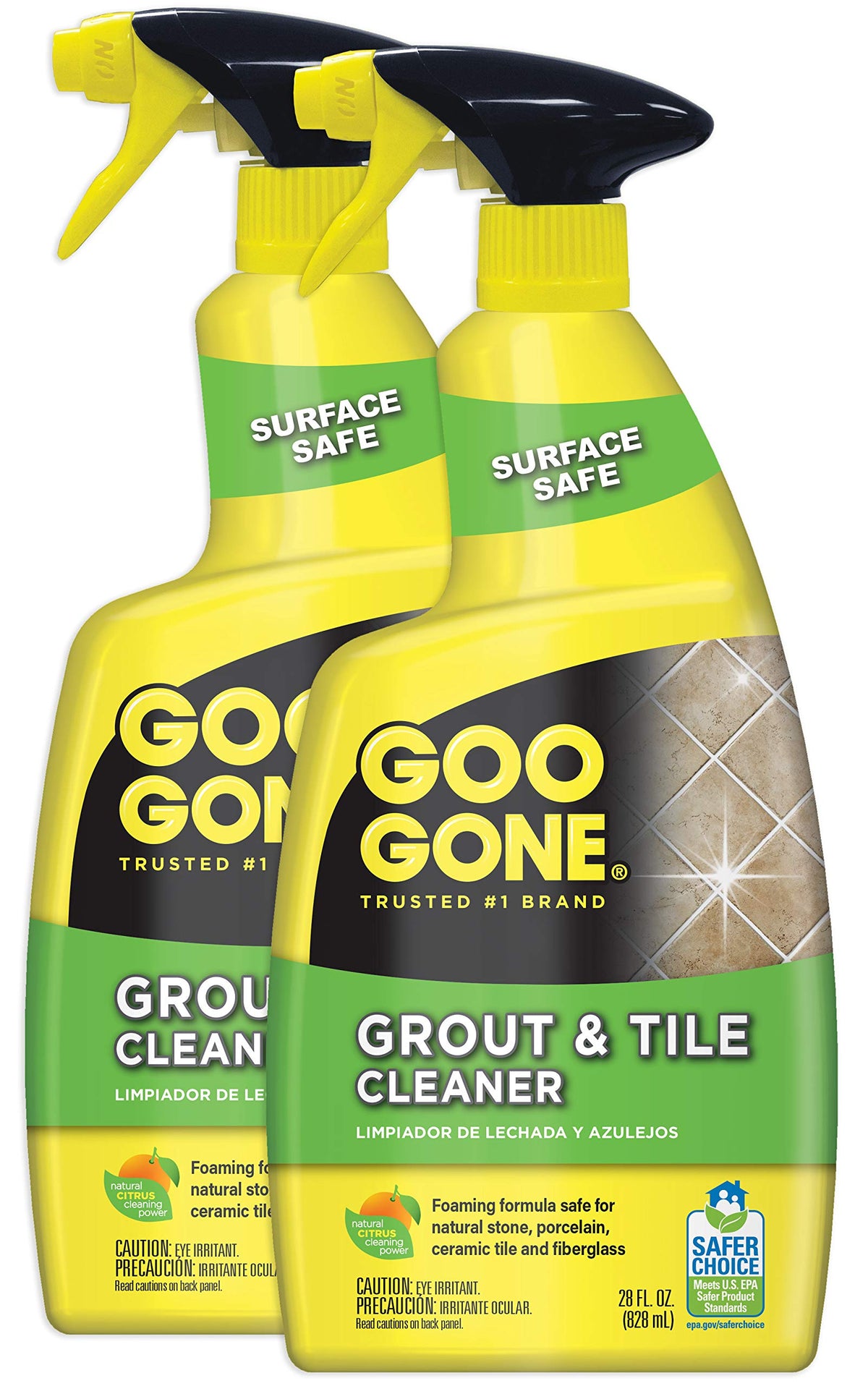 Goo Gone Grout & Tile Cleaner spray bottle targets tough grout stains