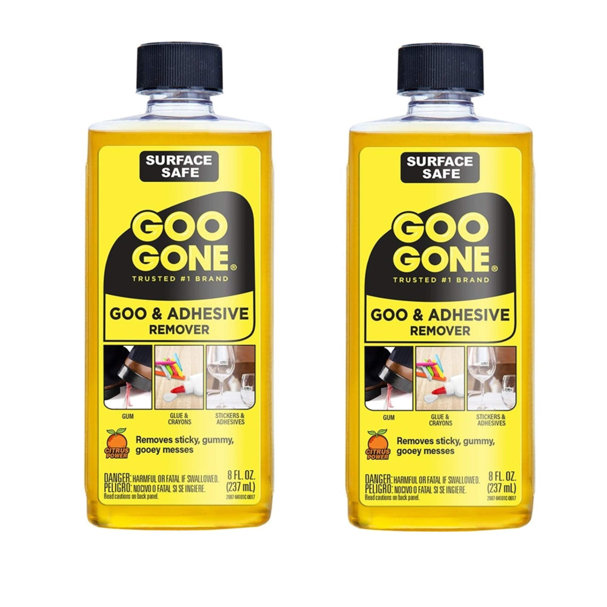 Goo Gone Original 8oz bottle removing stickers and sticky residue from surfaces