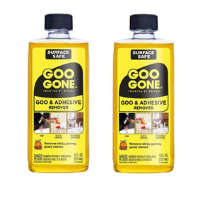 Goo Gone Original 8oz bottle removing stickers and sticky residue from surfaces