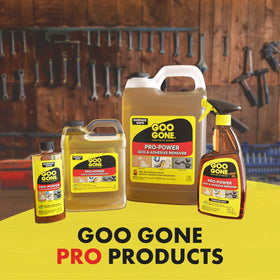 Goo Gone Pro-Power cleans tar, grease, and ink efficiently