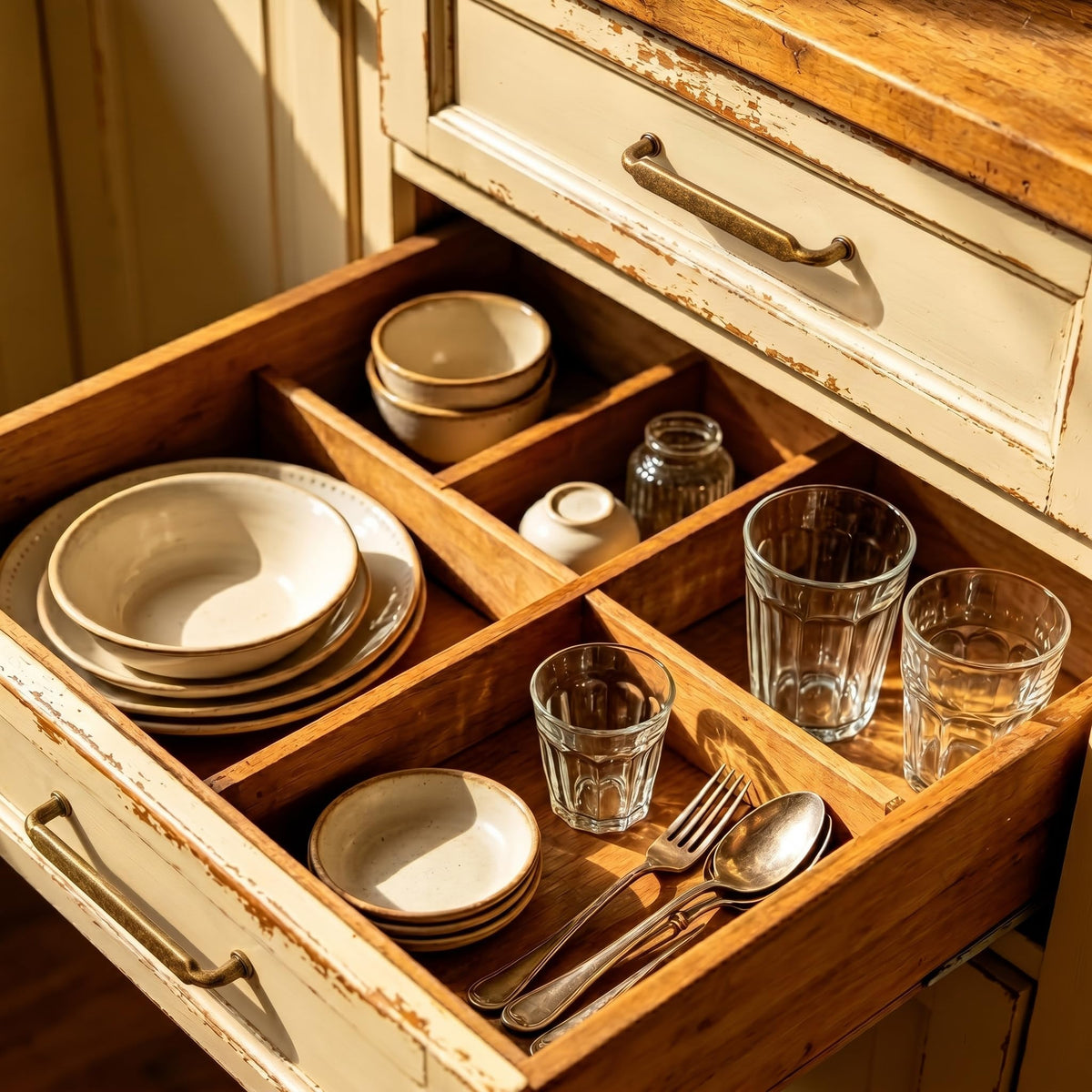 Goo-Ki wardrobe drawer pull adds timeless antique brass charm.