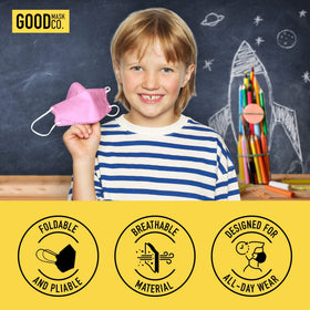 Good Mask Co. Good Comfort Kids KN95 pink foldable design for compact carry