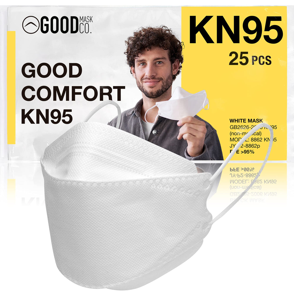Good Mask Co. Good Comfort KN95 folding mask offers a snug fit for all day wear