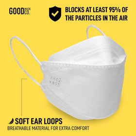 Good Mask Co. nose clip and ear loops provide a secure seal