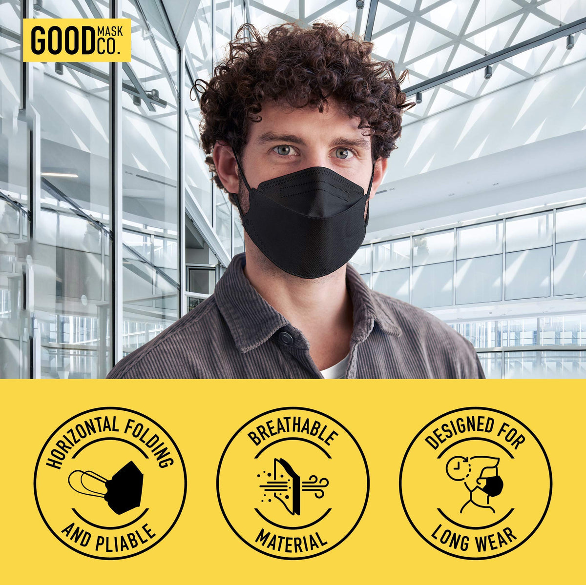 Good Mask Co soft ear loops offer all day comfort during work, school, or errands