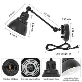 GOODATE black metal finish wall light with white interior for brighter reflection.