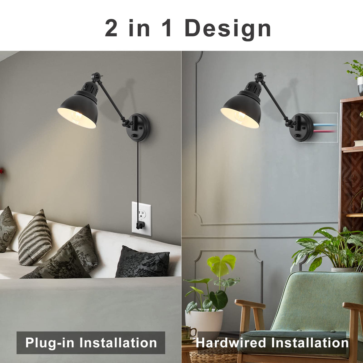 GOODATE E26 socket wall lamp supports dimmable bulbs up to 60W.