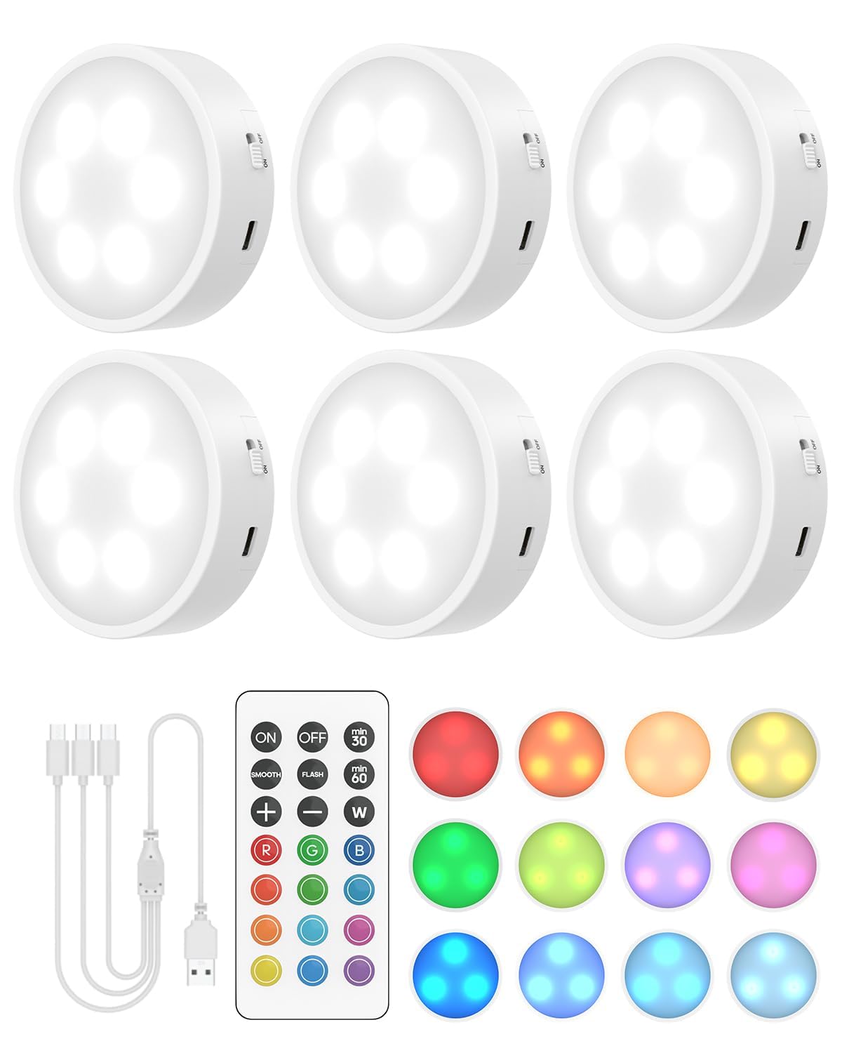 GOODEA.fun puck lights with remote for adjustable lighting control