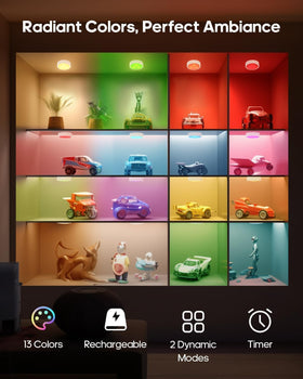 GOODEA.fun RGB color puck lights showcasing 13 color options