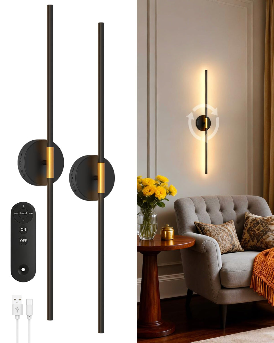 Goodea battery-operated wall sconce with 360° rotation for flexible, glare-free lighting.