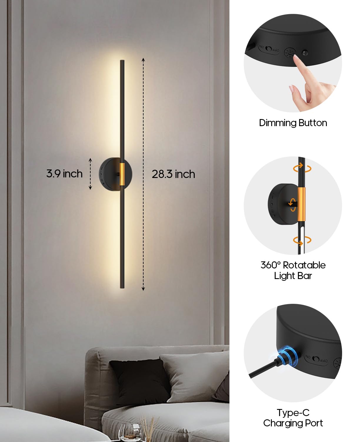 Goodea 28.3-inch long light bar provides wide wall coverage.