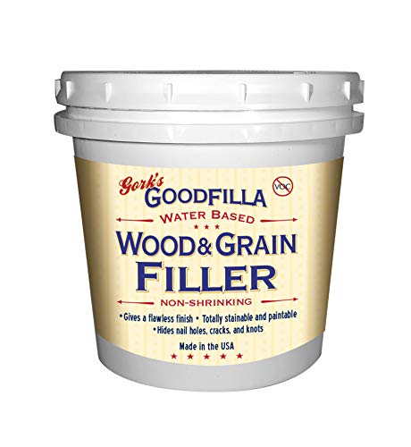 Goodfilla water-based wood filler pour shows smooth repair ready for staining
