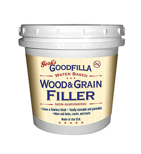 Goodfilla water-based wood filler pour shows smooth repair ready for staining