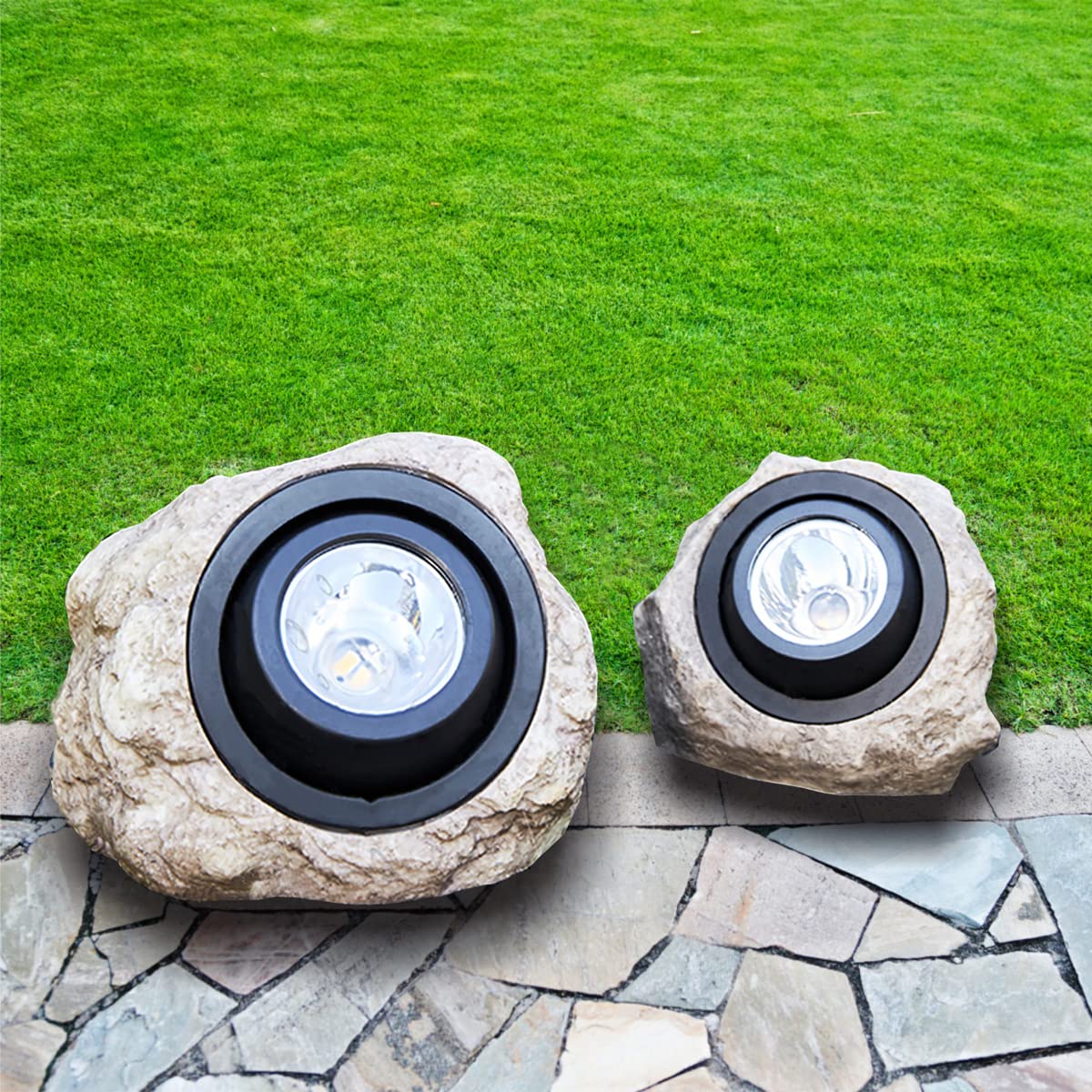 Goodfoever rock solar light outdoor stake demonstrates weatherproof durability for year-round use