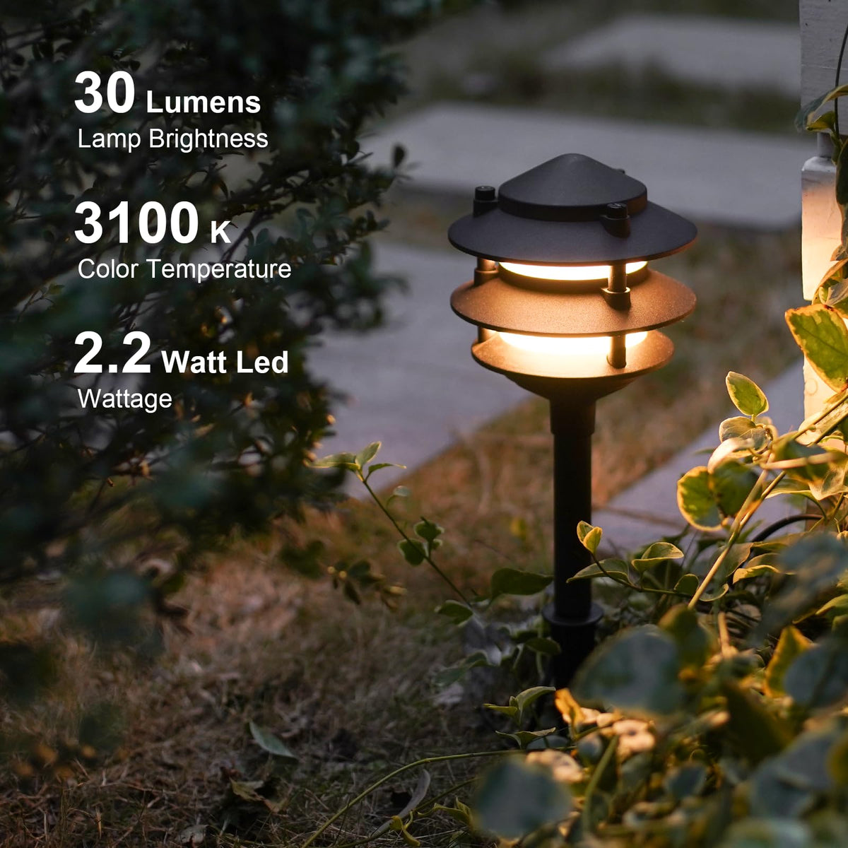 GOODSMANN 3-tier Pagoda pathway light adds architectural charm while guiding guests.