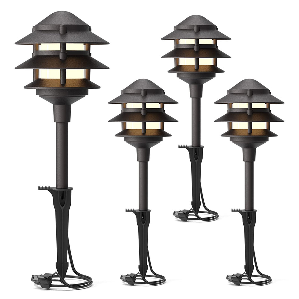 GOODSMANN 4PK Landscape Light for pathway provides subtle warm illumination along walkways.
