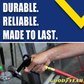 Goodyear brass 1/4 NPT end fittings for secure, durable connections.