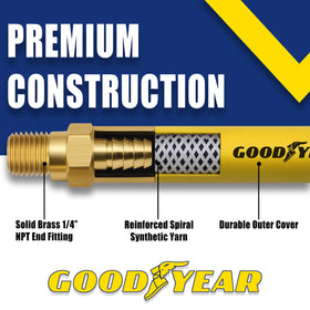 Goodyear brass 14-npt fittings on air hose ensure secure connections