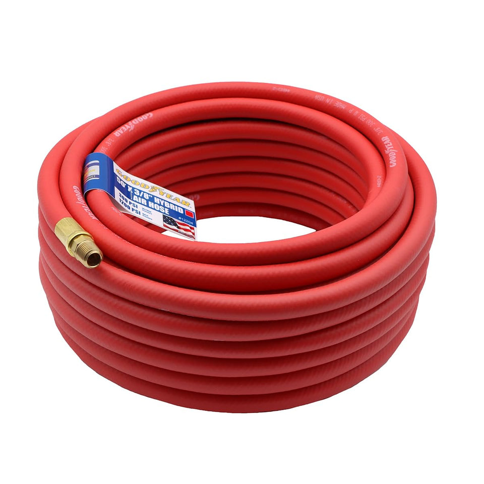 Goodyear hybrid air hose 50 ft coils smoothly with kink-free performance.