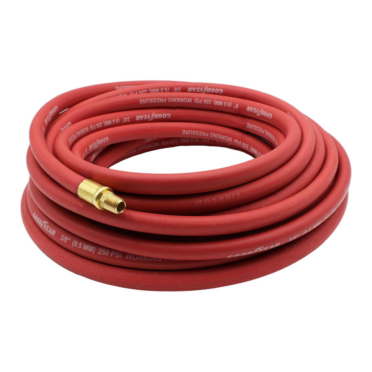Goodyear red rubber air hose, 50ft length, ideal for shop use.