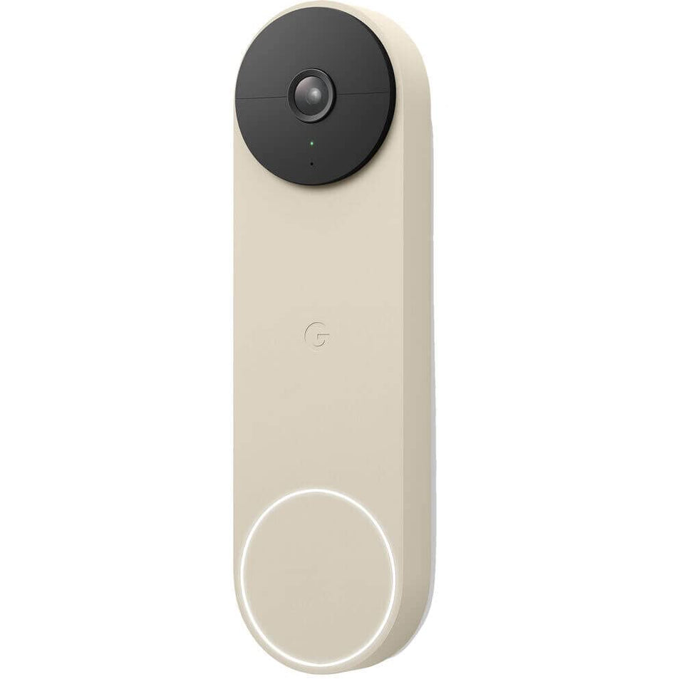 Google Nest Doorbell Battery Linen front view highlighting alert-ready design.