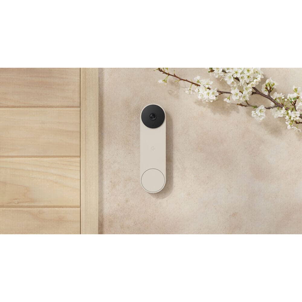 Google Nest Doorbell Battery Linen installation view for wire-free or wired setup.
