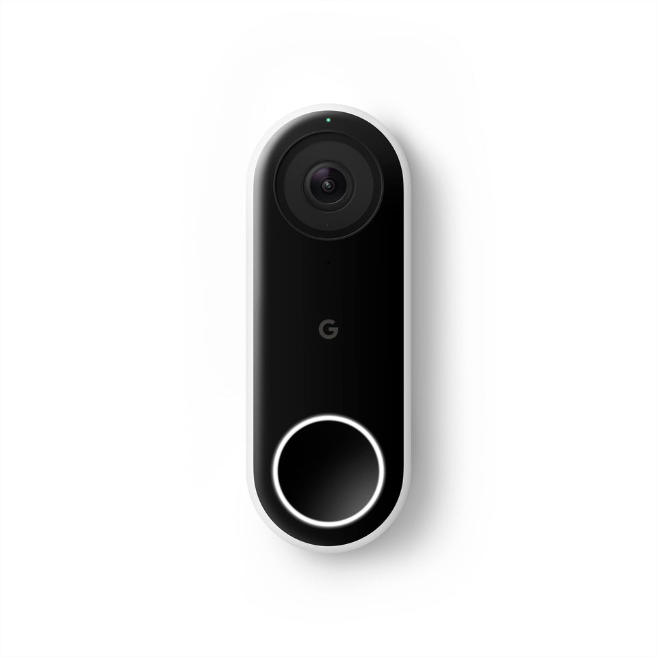 Google Nest Doorbell (Wired) front view shows doorstep monitoring with alerts
