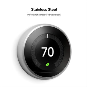 Google Nest Learning Thermostat 3rd Gen wall-mount on stainless steel for a sleek look