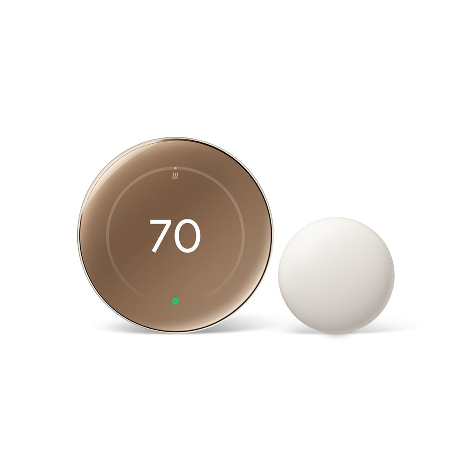Google Nest Learning Thermostat 4th Gen Polished Gold front view with sleek premium design