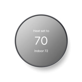 Google Nest Thermostat front view, showcasing a sleek interface for easy control