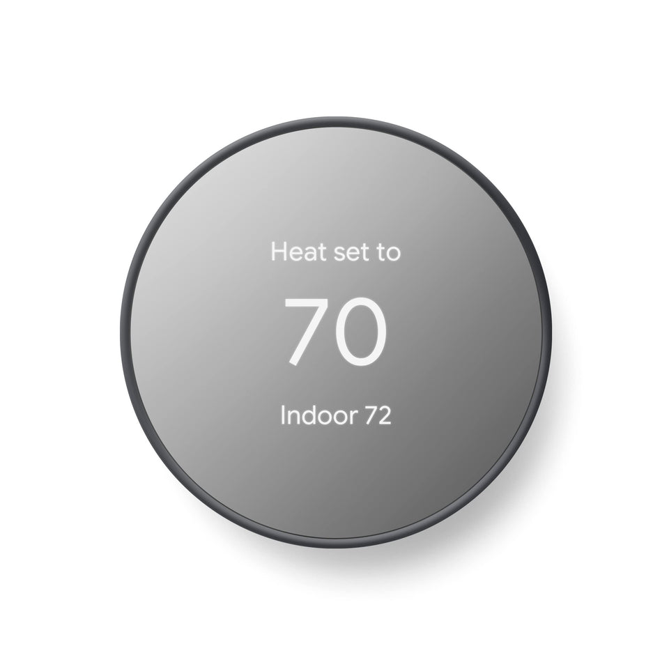 Google Nest Thermostat front view, showcasing a sleek interface for easy control