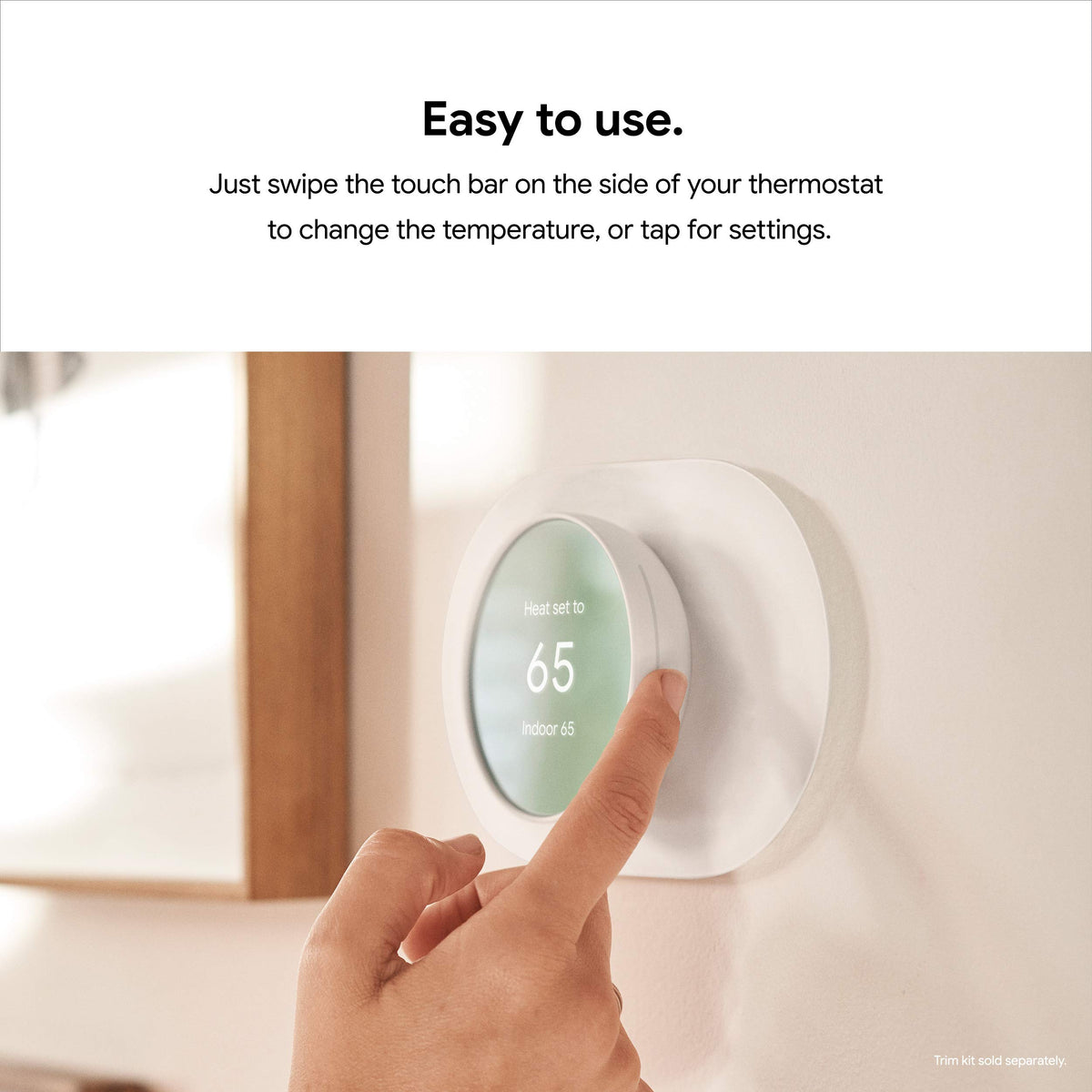 Renewed packaging of Google Nest Thermostat Snow for eco-friendly option.