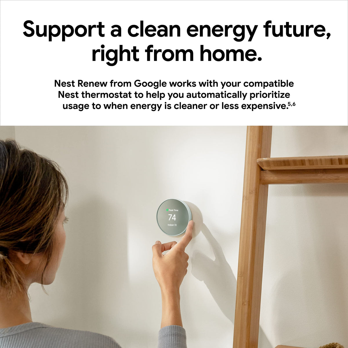 Voice control capability of Google Nest Thermostat Snow with smart assistant.