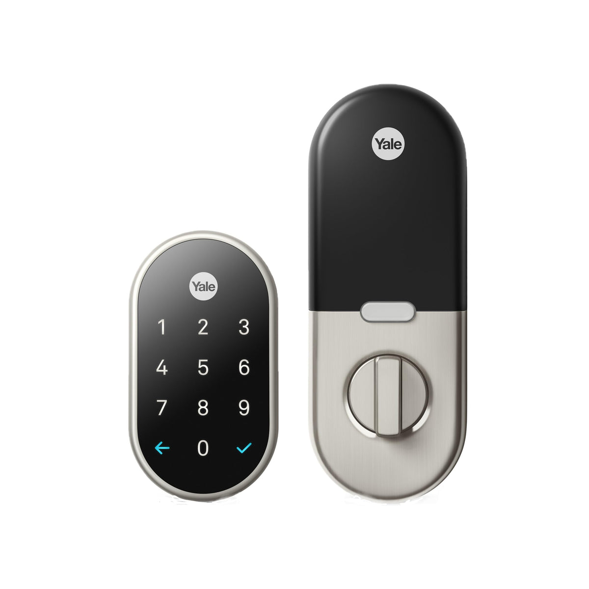 Google Nest x Yale Lock on front door with keypad for keyless entry.