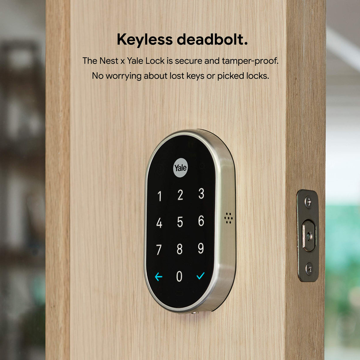Google Nest x Yale Lock keypad illuminated for easy use in low light conditions.
