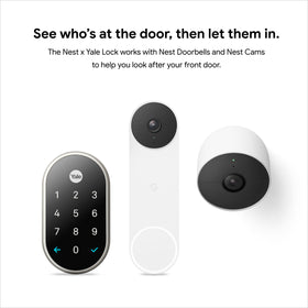 Satin nickel finish of Google Nest x Yale Lock on modern door.