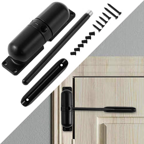 GOOKYO door closer black assembly view shows easy installation for self-closing doors