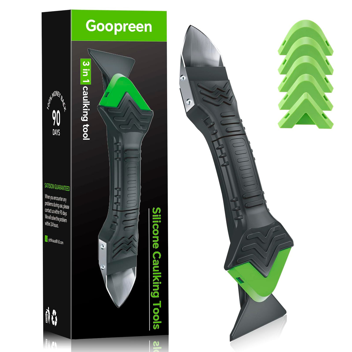Goopreen 3-in-1 caulk tool remover with stainless steel blade for precise sealant removal.