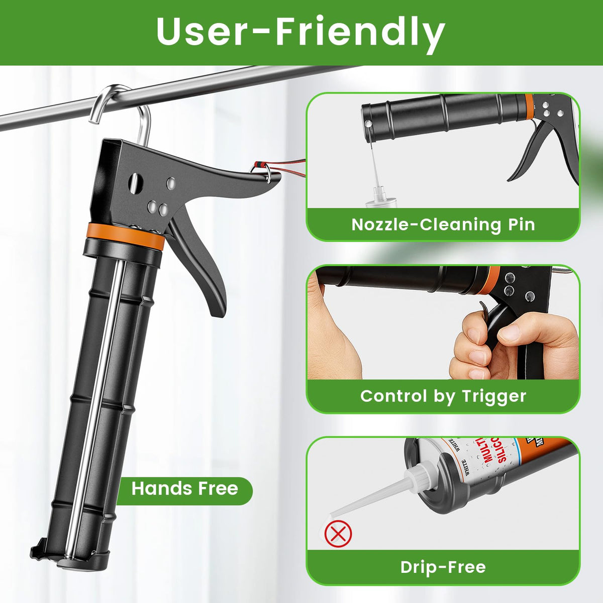 Goopreen 5-in-1 caulking tool with multi-angle finishing features.